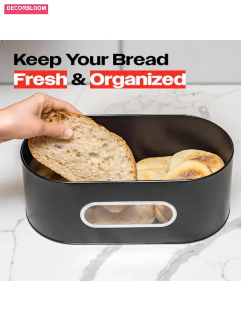 Large Bamboo Bread Box with Clear Window, 2-Layer Wood Bread Bin